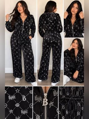 Dolls Kill x Bratz Y2K Black Silver Logo Print Jumpsuit XXL